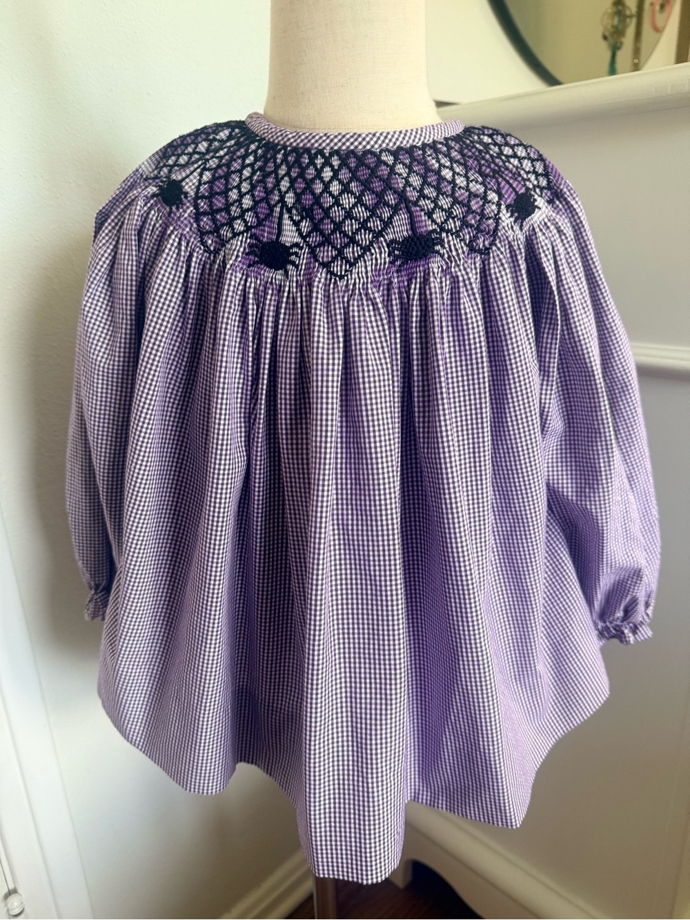 Awe Smocks Halloween Spider Smocked Gingham Top 3T